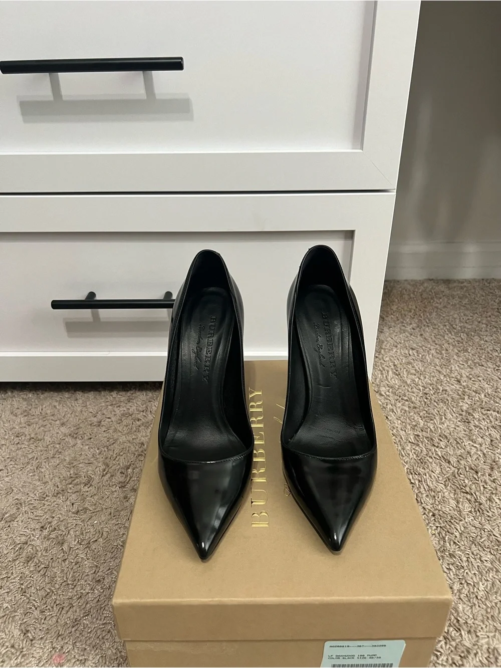 Burberry Black Patent Pointed Pumps with Signature Check Block Heel - Picture 7 of 8